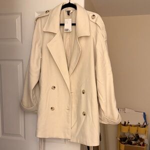 Divided Cream Double-Breasted Trench Coat